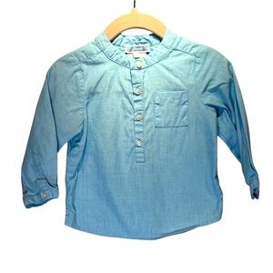 Jacadi Paris Baby Boys Cotton Blue Half Button Shirt Size 12 Months